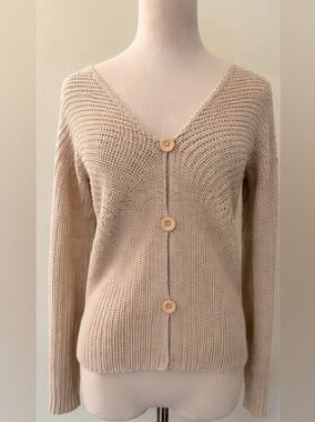 [ISDA & Co] Beige Open Knit Button Front Cardigan Sweater Size Small